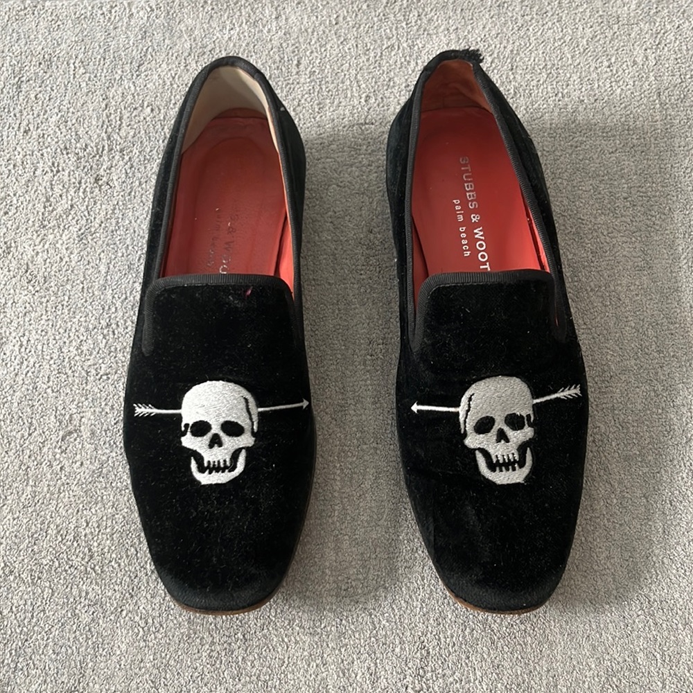 Stubbs & Wootton Skull Velvet Smoking Loafers